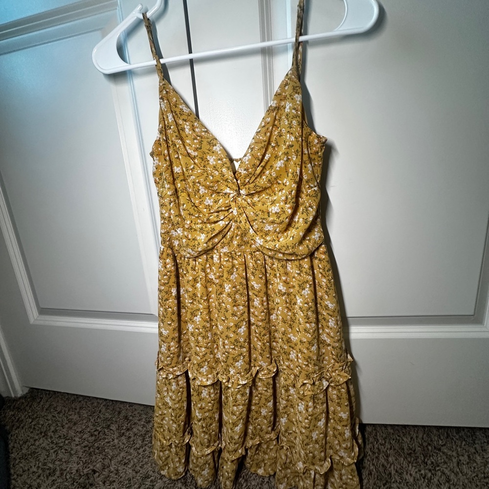 La Hearts Mustard Floral Mini Dress